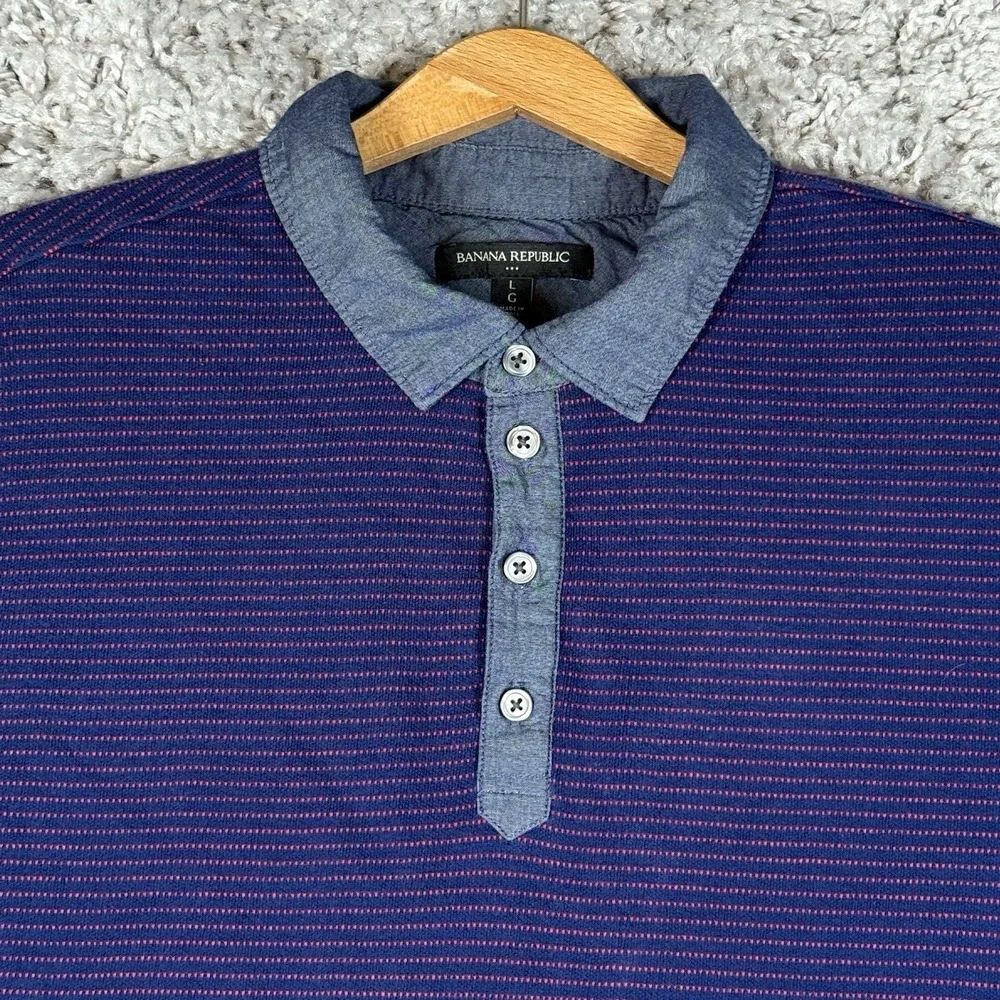 Banana Republic Jacquard Polo Night Flight Striped Cotton Shirt Men's‎ Size L